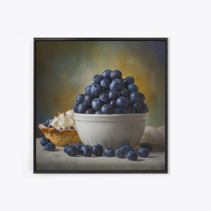 Blueberries in a White Bowl Framed Canvas Print, Kitchen Art, Modern Art, Kitchen Decor, Oil Painting, Kitchen, Neutral Decor, KIT-1x1-43