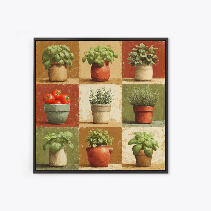 Fresh Herbs in Terracotta Pots Canvas Print, Kitchen Art, Modern Decor, Kitchen Decor, Fine Art, Kitchen, Home Decor, KIT-1x1-49