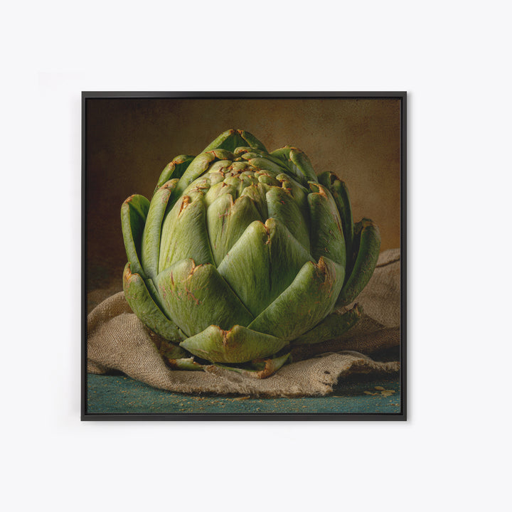 Artichoke Closeup in Painterly Green Tones Framed Canvas Print, Kitchen Art, Kitchen Prints, Kitchen Decor, Fine Art, Kitchen, KIT-1x1-68