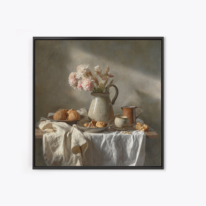 Floral Bouquet in a Kitchen Pitcher Framed Canvas Print, Kitchen Art, Dining Room Wall Art, Kitchen Decor, Fine Art, Kitchen, KIT-1x1-72