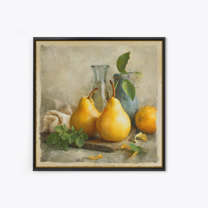 Farmhouse Pears on a Wooden Board Canvas Print, Kitchen Art, Textured Painting, Kitchen Decor, Fine Art, Kitchen, KIT-1x1-81