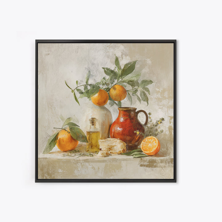Orange Citrus Botanical Branch Framed Canvas Print, Kitchen Art, Statement Artwork, Kitchen Decor, Oil Painting, Kitchen, KIT-1x1-83