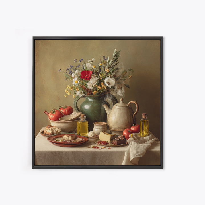 Tea Kettle with Steam and Wildflowers Canvas Print, Kitchen Art, Modern Decor, Kitchen Decor, Oil Painting, Kitchen, Home Decor, KIT-1x1-86