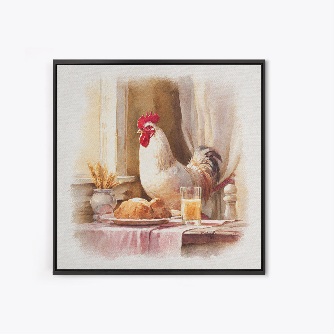 Rooster Portrait for Country Kitchen Charm Framed Canvas Print, Kitchen Art, Textured Painting, Kitchen Decor, Kitchen, KIT-1x1-88