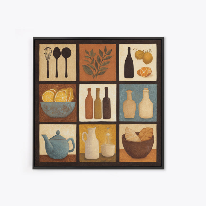 Kitchen Utensil Silhouettes Framed Canvas Print, Kitchen Art, Luxury Decor, Kitchen Decor, Abstract Art, Kitchen, Art Prints, KIT-1x1-93