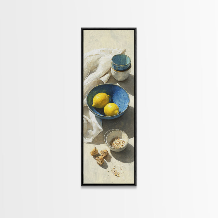 Lemons and Blue Ceramic Bowl Still Life Canvas Print, Kitchen Art, Kitchen Print, Kitchen Decor, Fine Art, Kitchen, Art Print, KIT-1x3-14