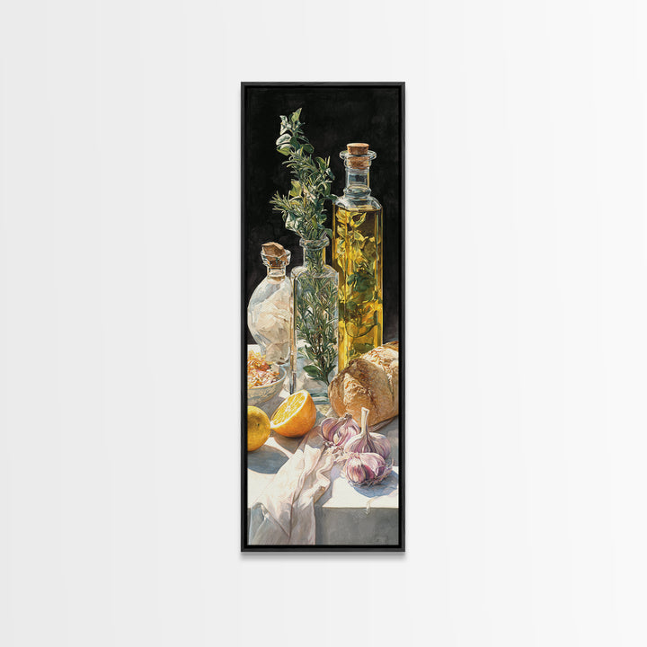Olive Oil Bottle and Rosemary Branch Canvas Print, Kitchen Art, Room Decor, Kitchen Decor, Fine Art, Kitchen, Digital Art, KIT-1x3-17
