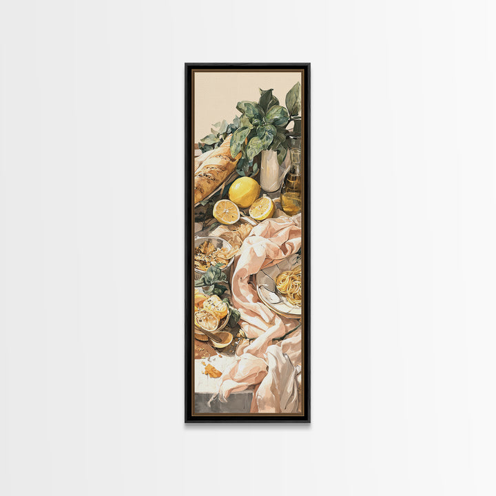 Pasta Lemons and Basil Mediterranean Still Life Framed Canvas Print, Kitchen Art, Modern Decor, Kitchen Decor, Kitchen, KIT-1x3-29
