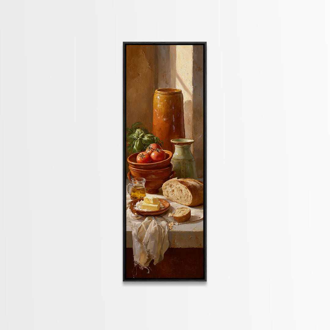 Fresh Bread with Butter and Honey Framed Canvas Print, Kitchen Art, Trendy Wall Art, Kitchen Decor, Oil Painting, Kitchen, KIT-1x3-30