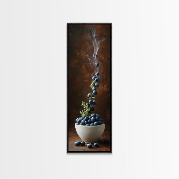 Blueberries in a White Bowl Framed Canvas Print, Kitchen Art, Prints, Kitchen Decor, Watercolor Art, Kitchen, KIT-1x3-31