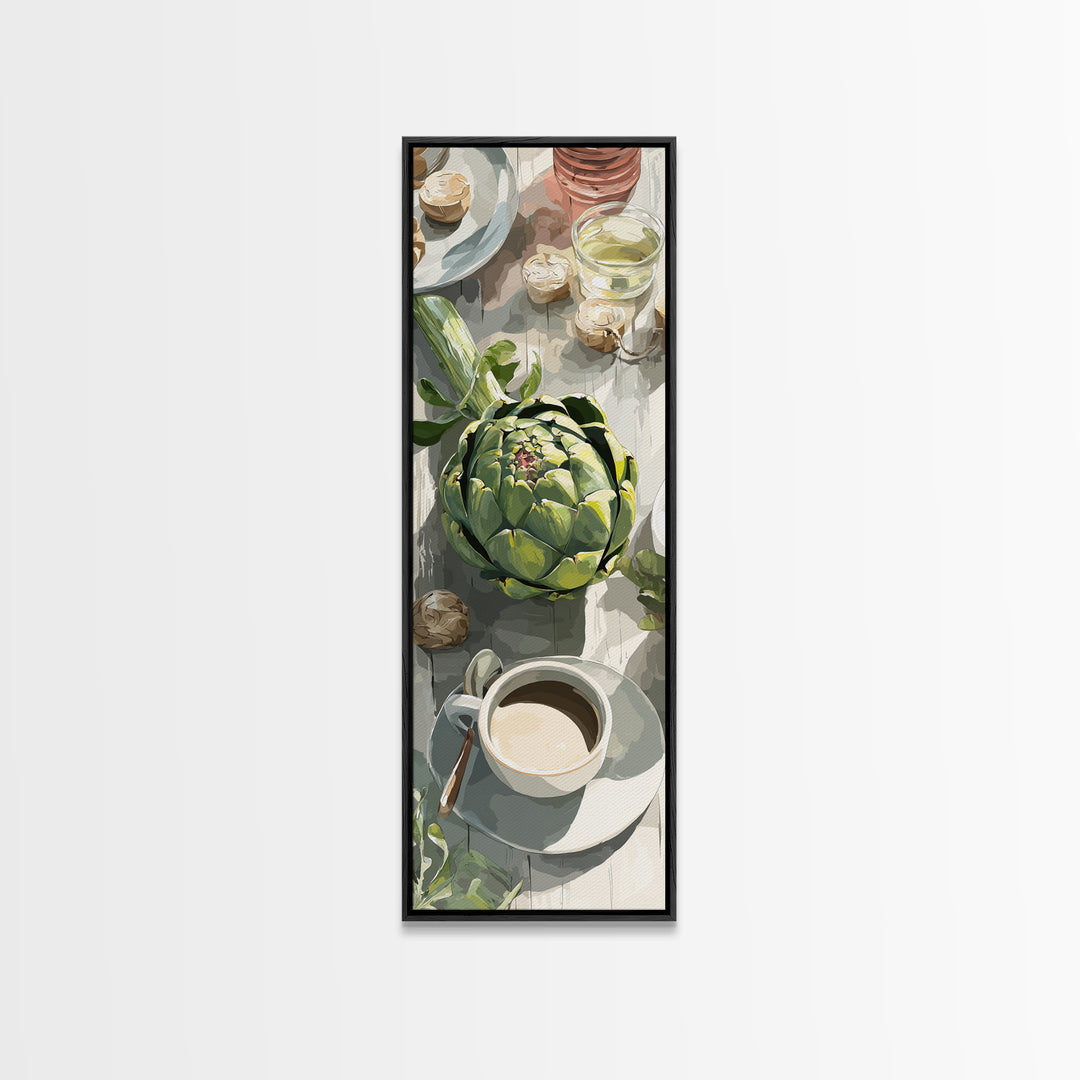 Artichoke Closeup in Painterly Green Tones Canvas Print, Kitchen Art, Textured Painting, Kitchen Decor, Fine Art, Kitchen, KIT-1x3-32