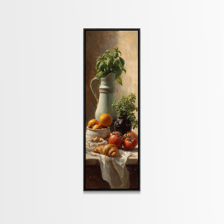 Coffee Pot and Croissant Morning Still Life Canvas Print, Kitchen Art, Digital Art, Kitchen Decor, Fine Art, Kitchen, KIT-1x3-43