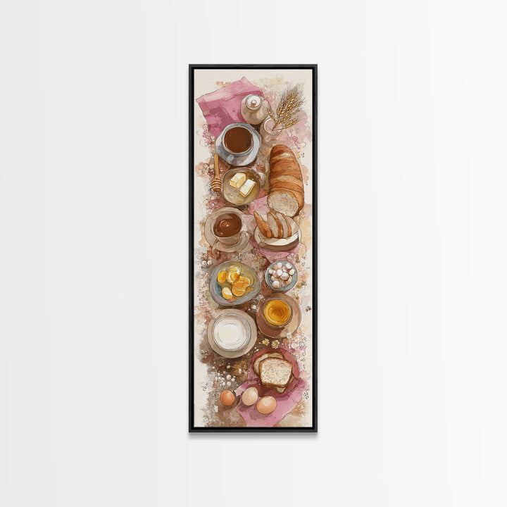 Fresh Bread with Butter and Honey Framed Canvas Print, Kitchen Art, Trendy Wall Art, Kitchen Decor, Oil Painting, Kitchen, KIT-1x3-54