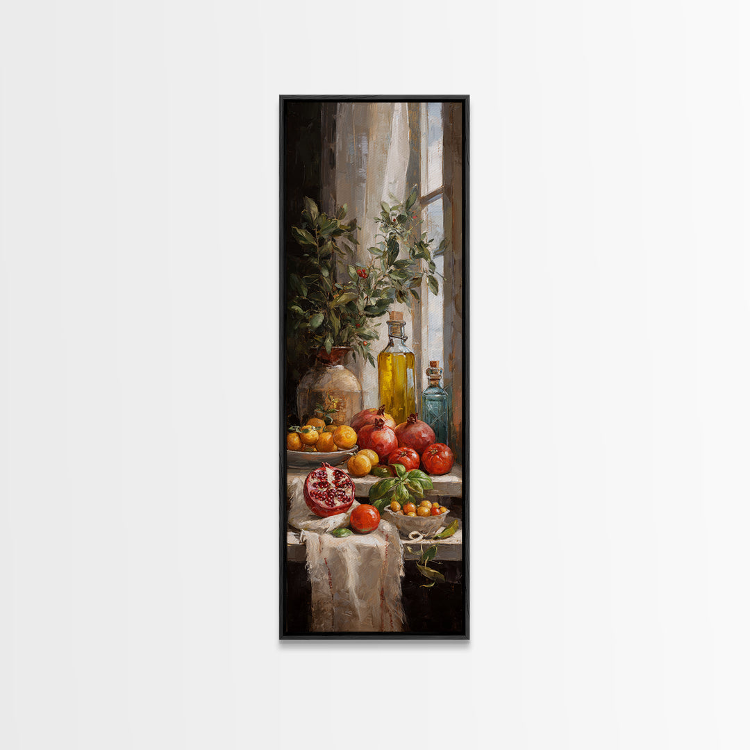 Figs Pomegranates and Linen Composition Framed Canvas Print, Kitchen Art, Dining Room Wall Art, Kitchen Decor, Abstract Art, KIT-1x3-58