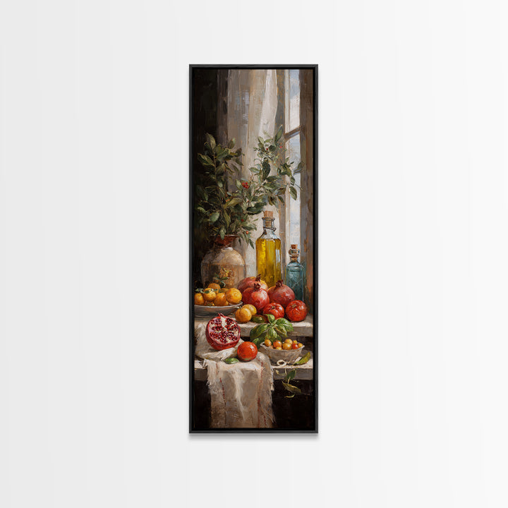 Figs Pomegranates and Linen Composition Framed Canvas Print, Kitchen Art, Dining Room Wall Art, Kitchen Decor, Abstract Art, KIT-1x3-58
