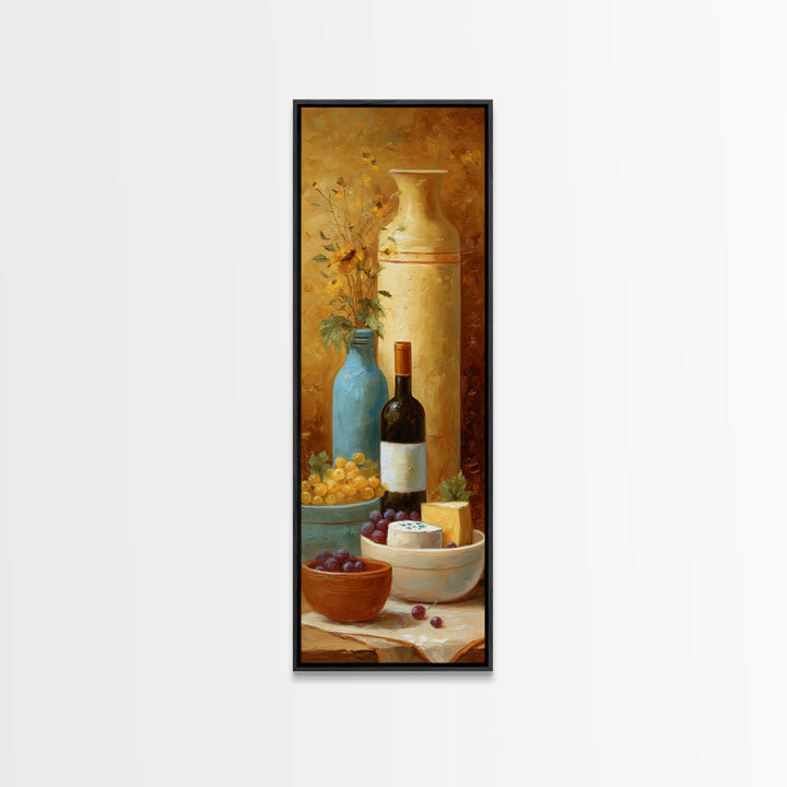 Wine Bottle Grapes and Cheese Still Life Canvas Print, Kitchen Art, Kitchen Decor, Fine Art, Kitchen, Trendy Wall Art, KIT-1x3-72