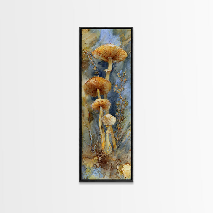 Mushrooms and Thyme Botanical Study Framed Canvas Print, Kitchen Art, Coffee Art, Kitchen Decor, Oil Painting, Kitchen, KIT-1x3-75