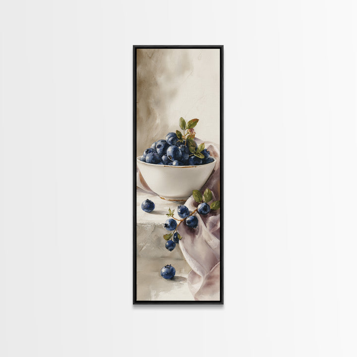 Blueberries in a White Bowl Framed Canvas Print, Kitchen Art, Kitchen Decor, Kitchen, Kitchen Art Print, Bar Cart Decor, KIT-1x3-79