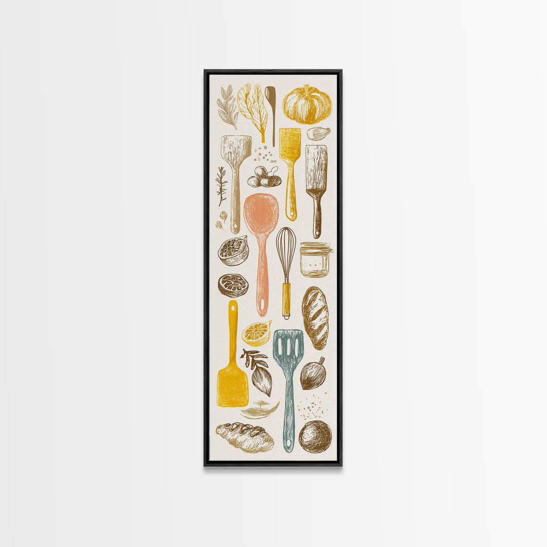 Kitchen Utensil Silhouettes Canvas Print, Kitchen Art, Kitchen Wall Art, Kitchen Decor, Abstract Art, Kitchen, KIT-1x3-81
