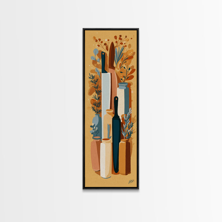 Chef Knives and Herbs Arranged as Graphic Canvas Print, Kitchen Art, Fine Art Print, Kitchen Decor, Fine Art, Kitchen, KIT-1x3-94
