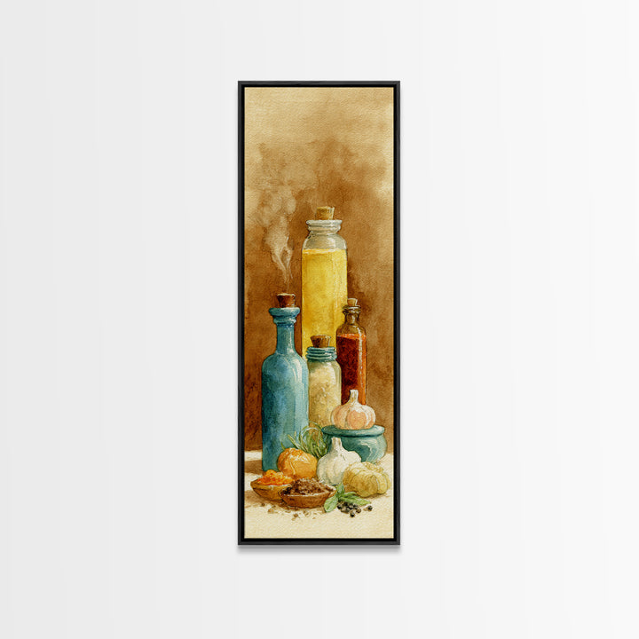 Watercolor Spice Jars Without Readable Labels Canvas Print, Kitchen Art, Coffee Print, Kitchen Decor, Oil Painting, Kitchen, KIT-1x3-97