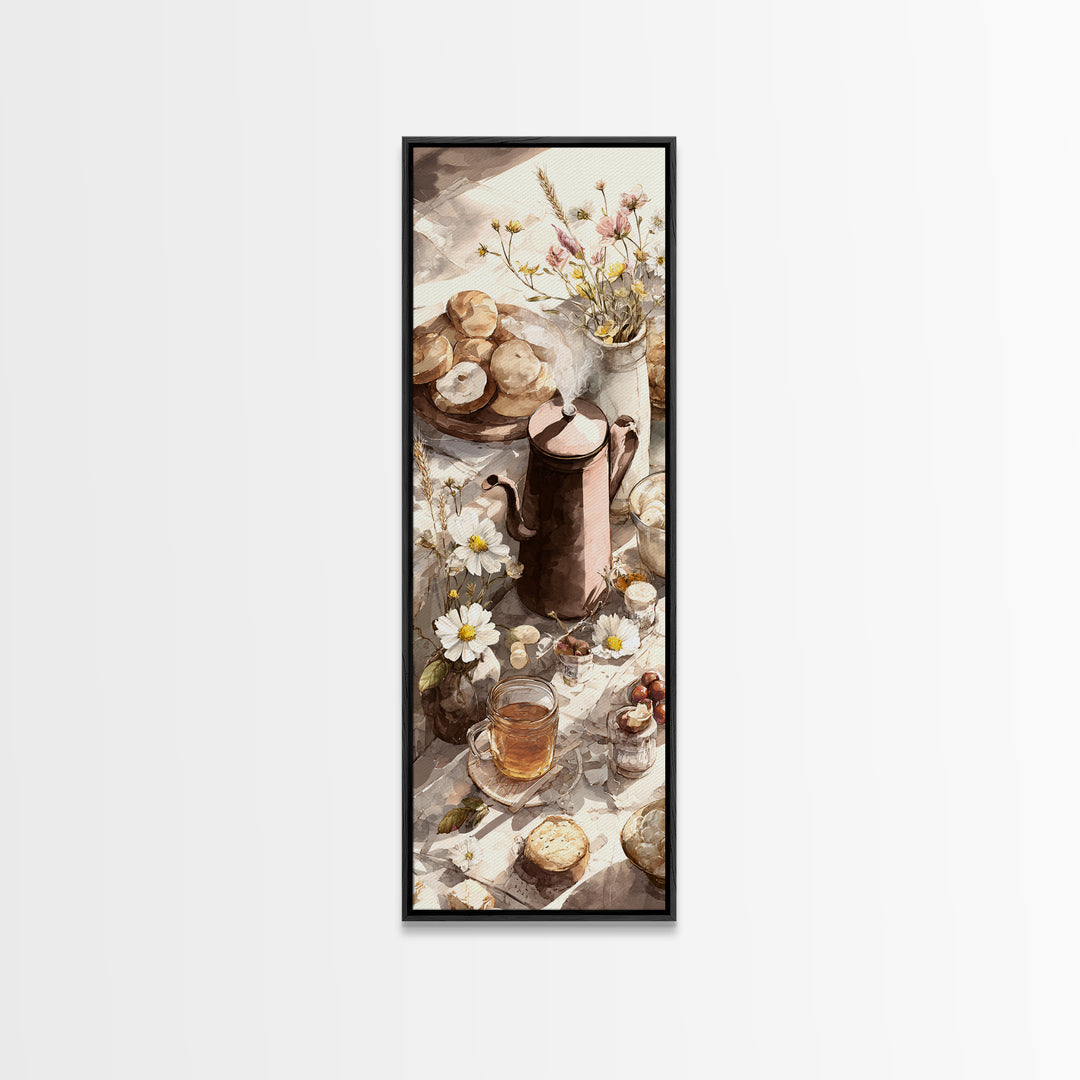 Tea Kettle with Steam and Wildflowers Canvas Print, Kitchen Art, Statement Artwork, Kitchen Decor, Fine Art, Kitchen, KIT-1x3-98