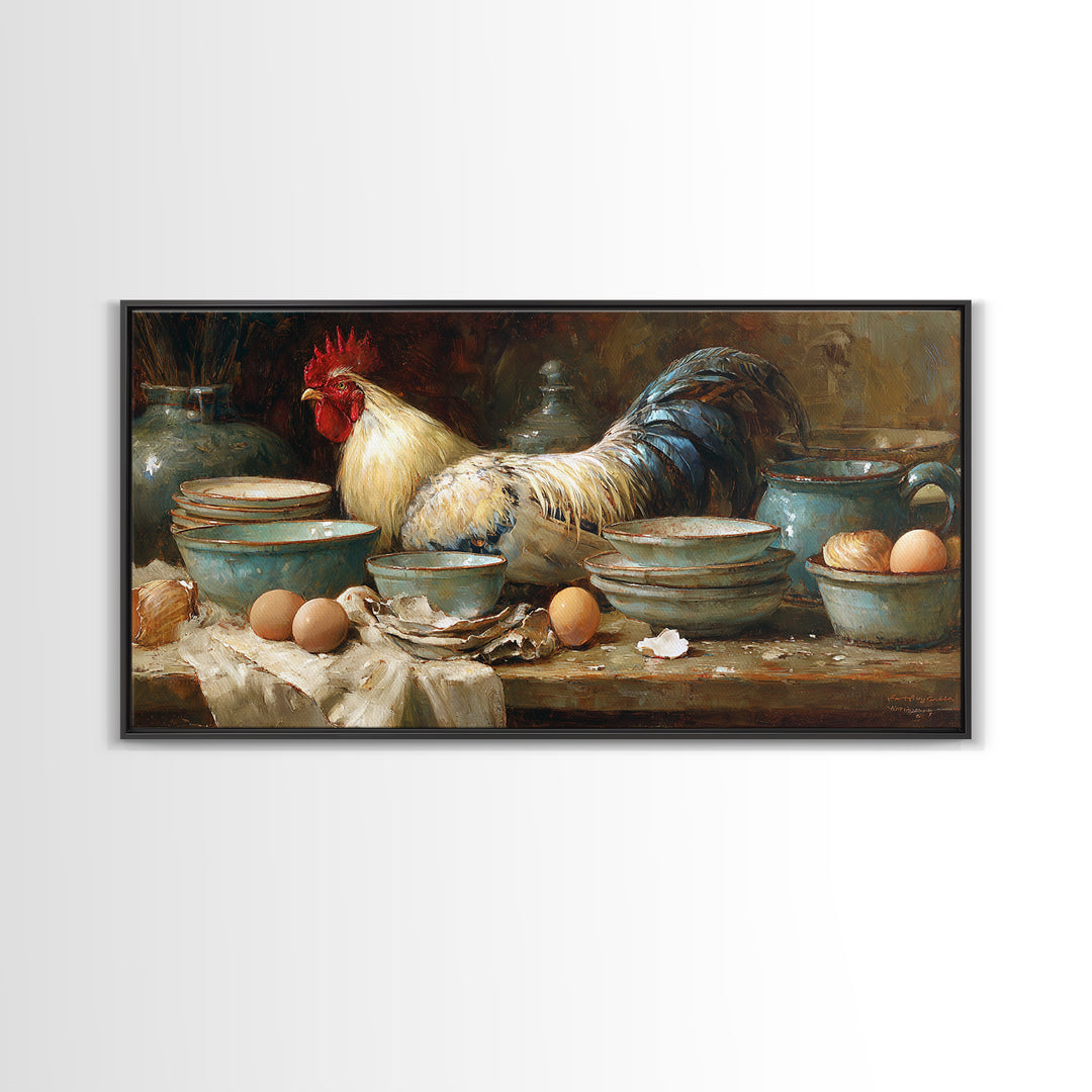 Rooster Portrait for Country Kitchen Charm Framed Canvas Print, Kitchen Art, Art Print, Kitchen Decor, Oil Painting, Kitchen, KIT-2x1-12