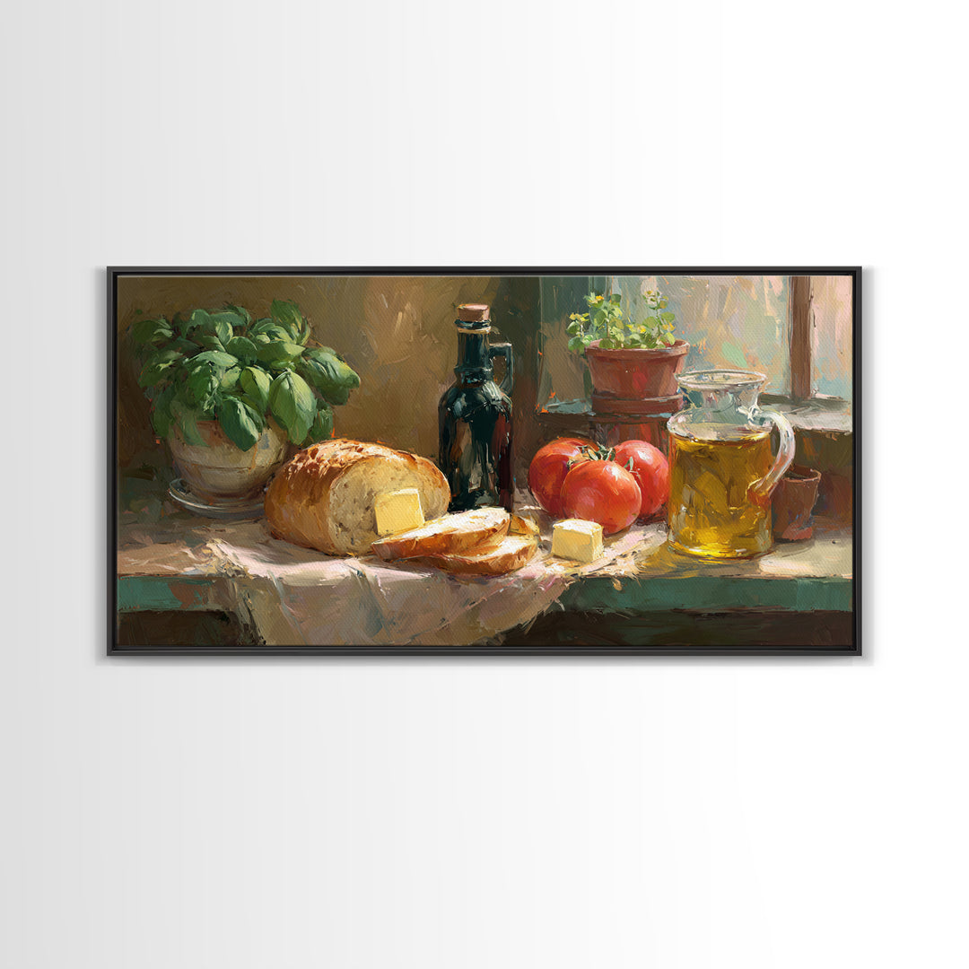 Fresh Bread with Butter and Honey Framed Canvas Print, Kitchen Art, Fine Art Print, Kitchen Decor, Watercolor Art, Kitchen, KIT-2x1-14