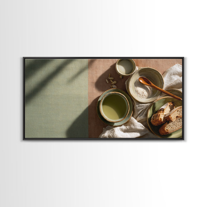 Artichoke Closeup in Painterly Green Tones Framed Canvas Print, Kitchen Art, Fine Art Print, Kitchen Decor, Fine Art, Kitchen, KIT-2x1-16