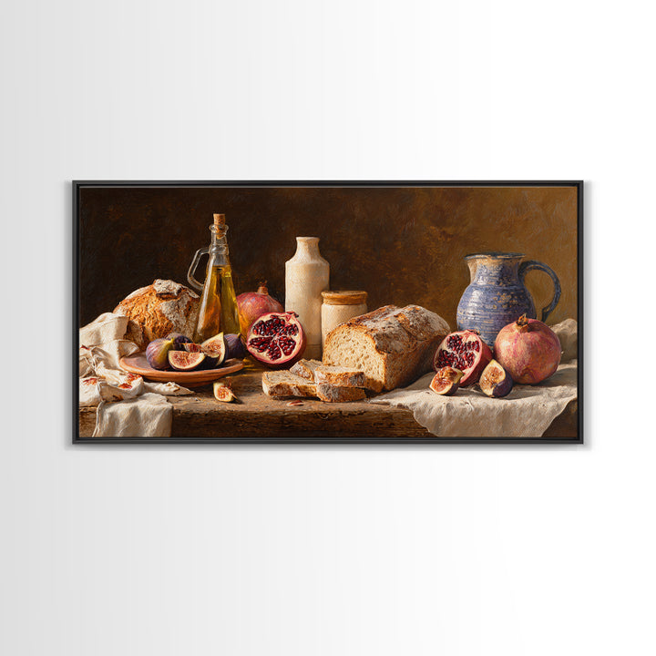 Figs Pomegranates and Linen Composition Framed Canvas Print, Kitchen Art, Statement Artwork, Kitchen Decor, Abstract Art, KIT-2x1-18