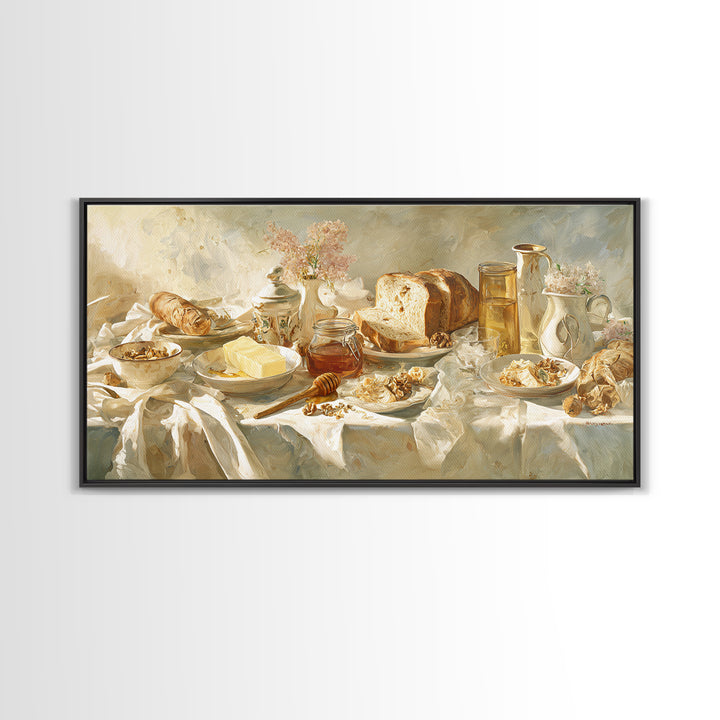 Fresh Bread with Butter and Honey Framed Canvas Print, Kitchen Art, Fine Art Print, Kitchen Decor, Watercolor Art, Kitchen, KIT-2x1-38