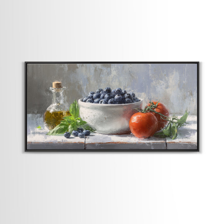 Blueberries in a White Bowl Canvas Print, Kitchen Art, Wall Decor, Kitchen Decor, Oil Painting, Kitchen, Kitchen Wall Decor, KIT-2x1-39
