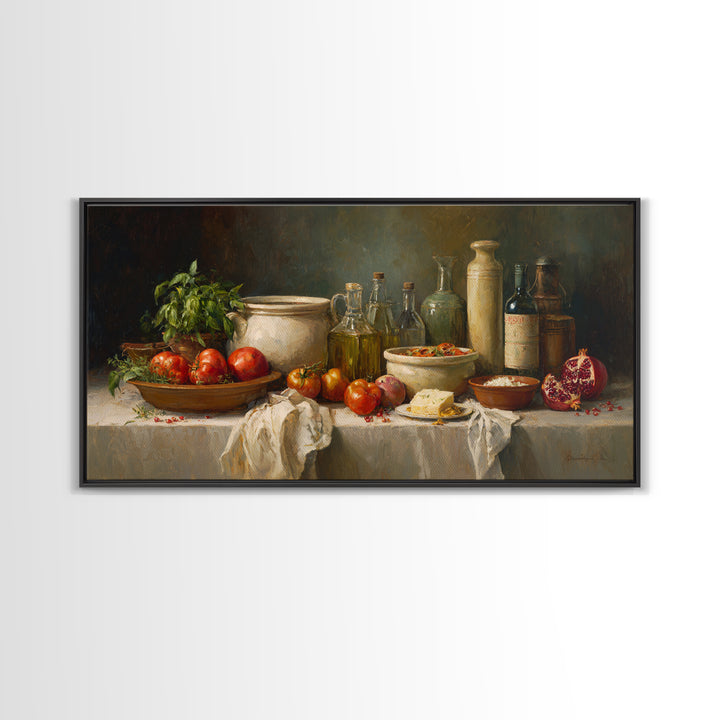 Figs Pomegranates and Linen Composition Framed Canvas Print, Kitchen Art, Statement Artwork, Kitchen Decor, Abstract Art, KIT-2x1-42