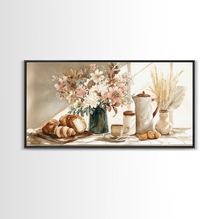 Floral Bouquet in a Kitchen Pitcher Canvas Print, Kitchen Art, Textured Painting, Kitchen Decor, Fine Art, Kitchen, KIT-2x1-44