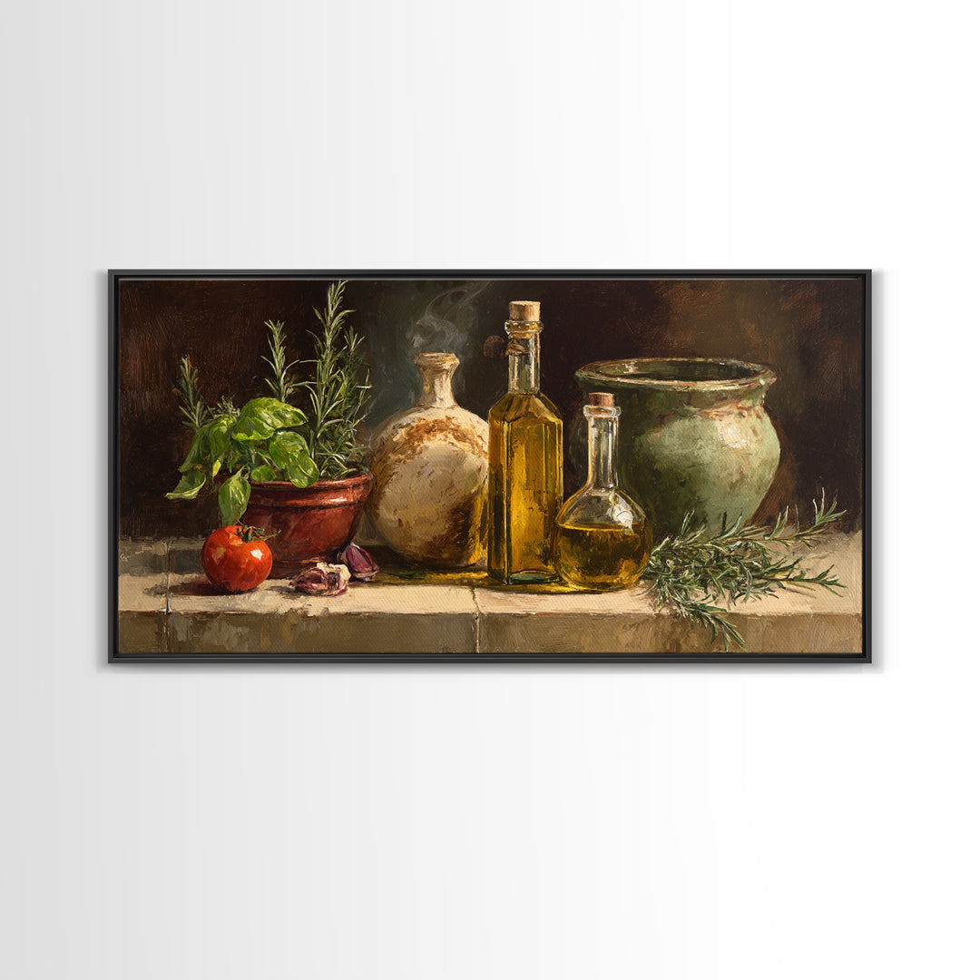 Olive Oil Bottle and Rosemary Branch Canvas Print, Kitchen Art, Art Prints, Kitchen Decor, Watercolor Art, Kitchen, Modern Art, KIT-2x1-49