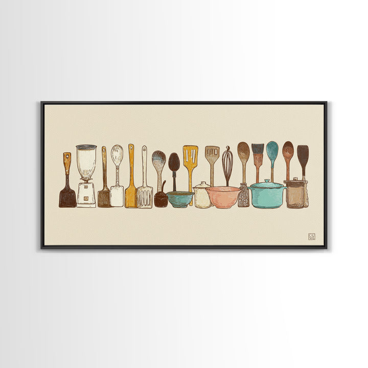 Kitchen Utensil Silhouettes Framed Canvas Print, Kitchen Art, Prints, Kitchen Decor, Fine Art, Kitchen, Kitchen Wall Decor, KIT-2x1-65