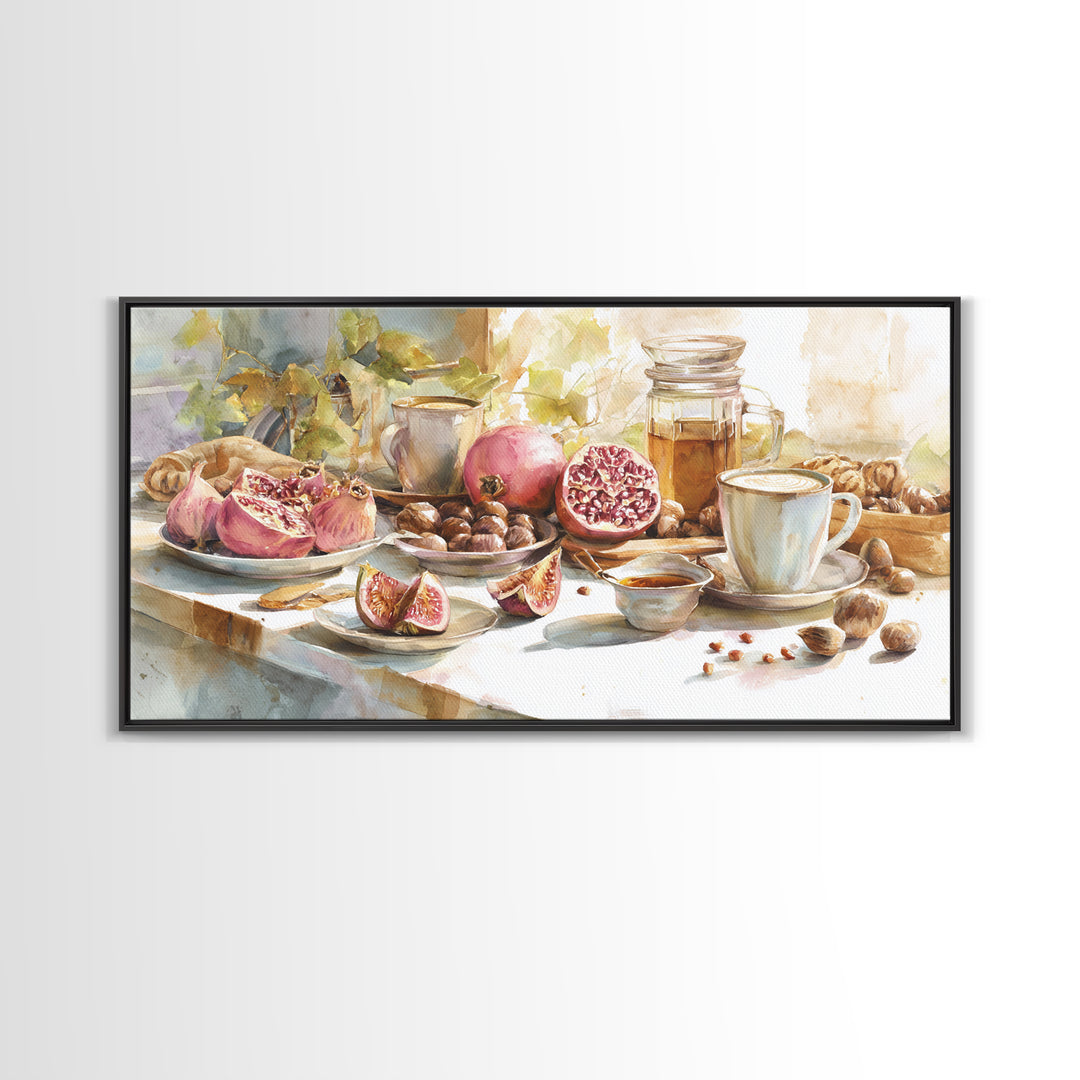 Figs Pomegranates and Linen Composition Canvas Print, Kitchen Art, Textured Painting, Kitchen Decor, Abstract Art, Kitchen, KIT-2x1-66