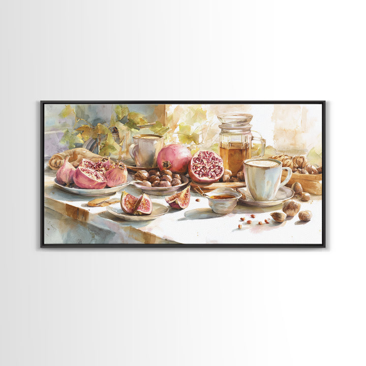 Figs Pomegranates and Linen Composition Canvas Print, Kitchen Art, Textured Painting, Kitchen Decor, Abstract Art, Kitchen, KIT-2x1-66