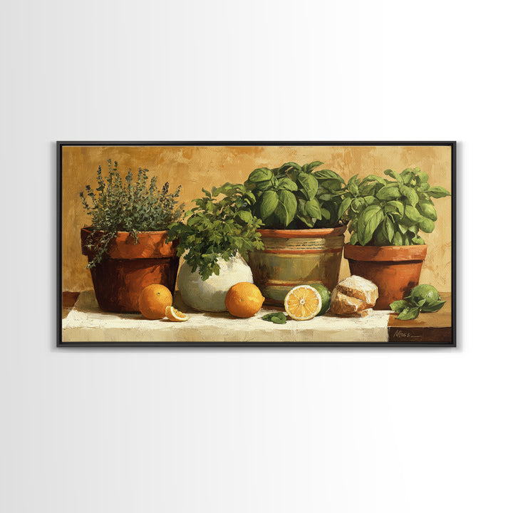 Fresh Herbs in Terracotta Pots Canvas Print, Kitchen Art, Kitchen Decor, Kitchen, Trendy Wall Art, Dining Room Wall Art, KIT-2x1-69