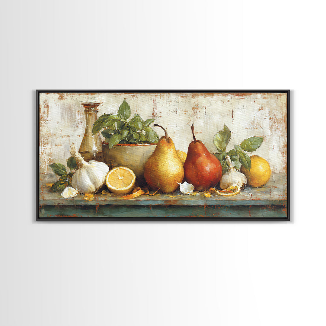 Farmhouse Pears on a Wooden Board Canvas Print, Kitchen Art, Digital Art, Kitchen Decor, Oil Painting, Kitchen, KIT-2x1-77