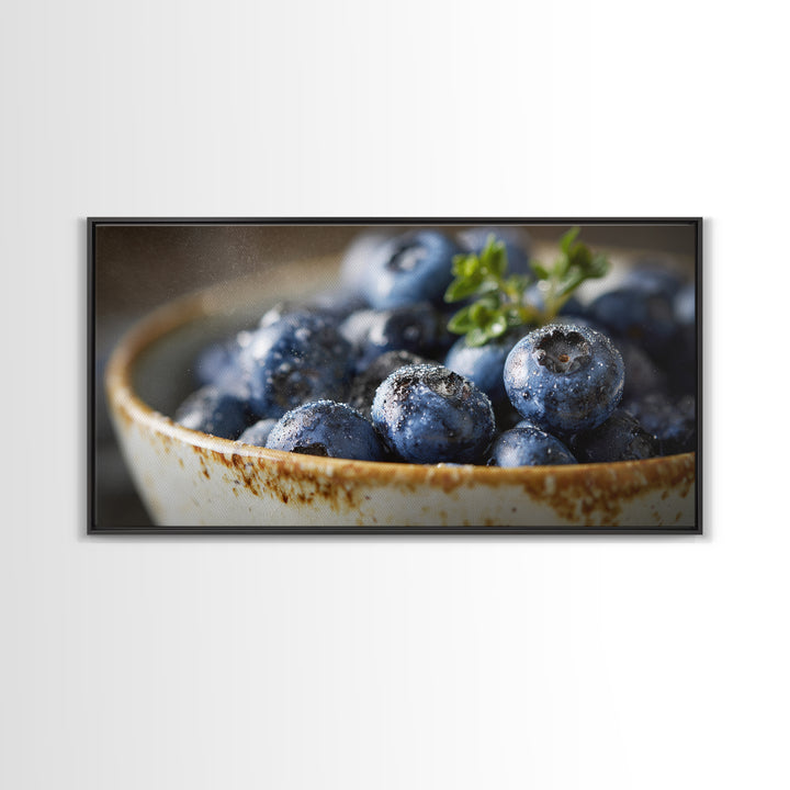 Blueberries in a White Bowl Framed Canvas Print, Kitchen Art, Coffee Art, Kitchen Decor, Fine Art, Kitchen, Fine Art Print, KIT-2x1-87