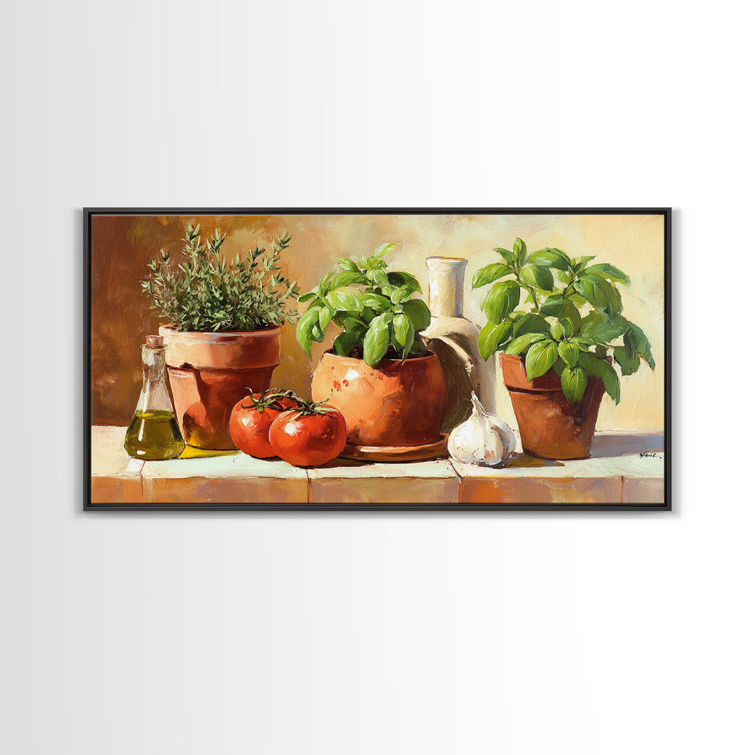 Fresh Herbs in Terracotta Pots Canvas Print, Kitchen Art, Kitchen Decor, Kitchen, Trendy Wall Art, Dining Room Wall Art, KIT-2x1-93