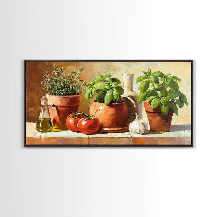 Fresh Herbs in Terracotta Pots Canvas Print, Kitchen Art, Kitchen Decor, Kitchen, Trendy Wall Art, Dining Room Wall Art, KIT-2x1-93