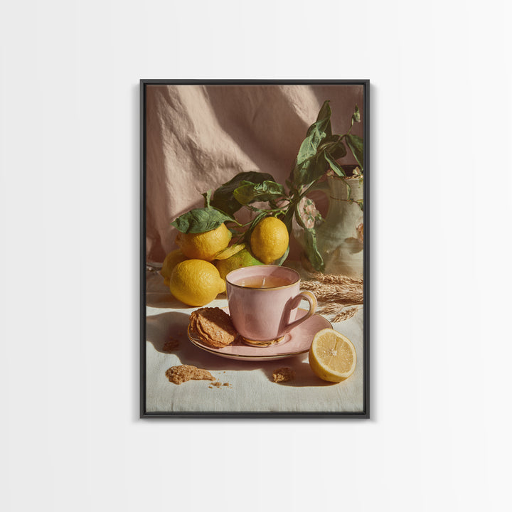 Pasta Lemons and Basil Mediterranean Still Life Framed Canvas Print, Kitchen Art, Wall Art, Kitchen Decor, Fine Art, Kitchen, KIT-2x3-1