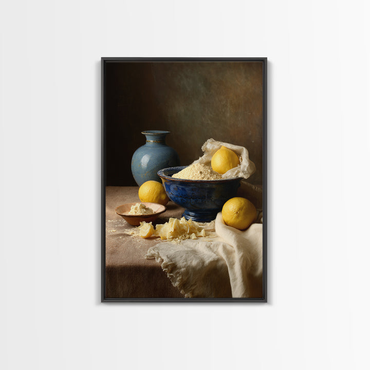 Lemons and Blue Ceramic Bowl Still Life Canvas Print, Kitchen Art, Luxury Decor, Kitchen Decor, Fine Art, Kitchen, Art Prints, KIT-2x3-10