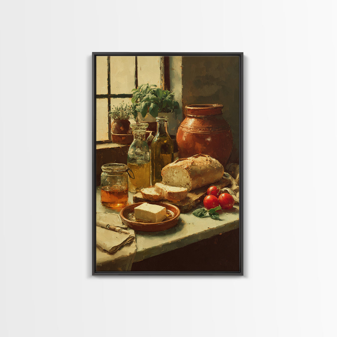 Fresh Bread with Butter and Honey Framed Canvas Print, Kitchen Art, Boho Decor, Kitchen Decor, Abstract Art, Kitchen, KIT-2x3-2
