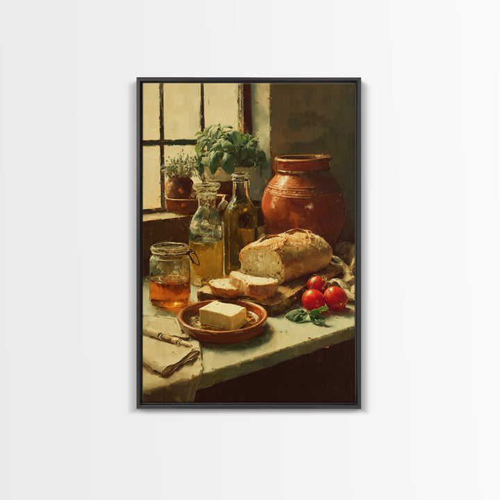 Fresh Bread with Butter and Honey Framed Canvas Print, Kitchen Art, Boho Decor, Kitchen Decor, Abstract Art, Kitchen, KIT-2x3-2