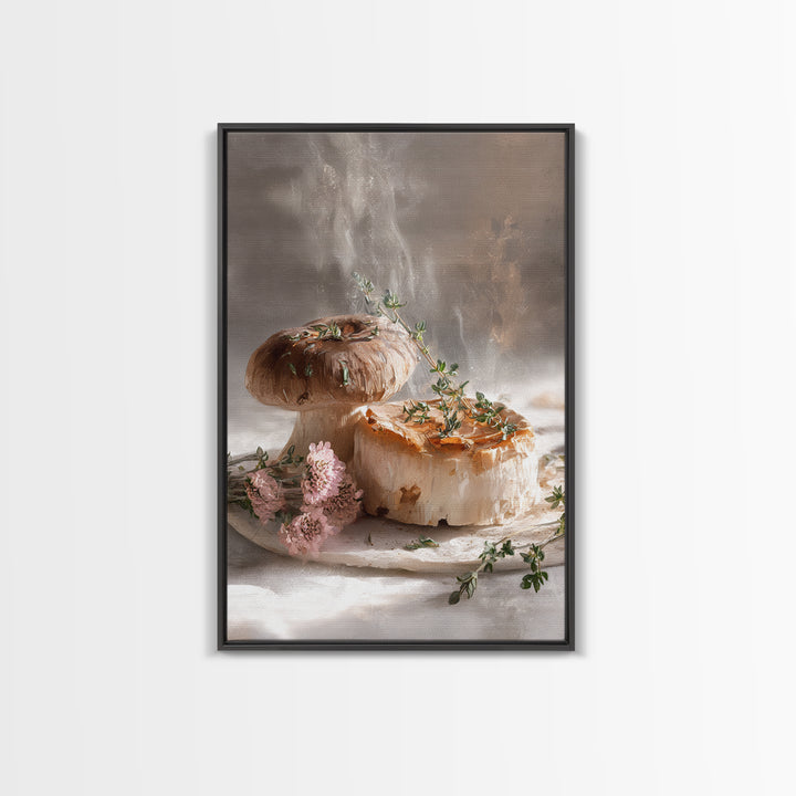 Mushrooms and Thyme Botanical Study Canvas Print, Kitchen Art, Art Print, Kitchen Decor, Fine Art, Kitchen, Art Prints, KIT-2x3-23