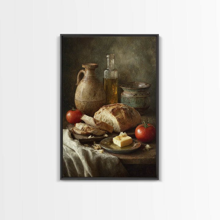 Fresh Bread with Butter and Honey Framed Canvas Print, Kitchen Art, Kitchen, Kitchen Decor, Watercolor Art, Kitchen, KIT-2x3-74