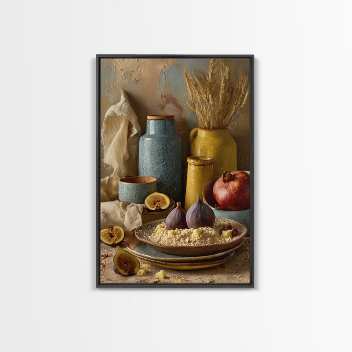 Figs Pomegranates and Linen Composition Framed Canvas Print, Kitchen Art, Wall Decor, Kitchen Decor, Abstract Art, Kitchen, KIT-2x3-78